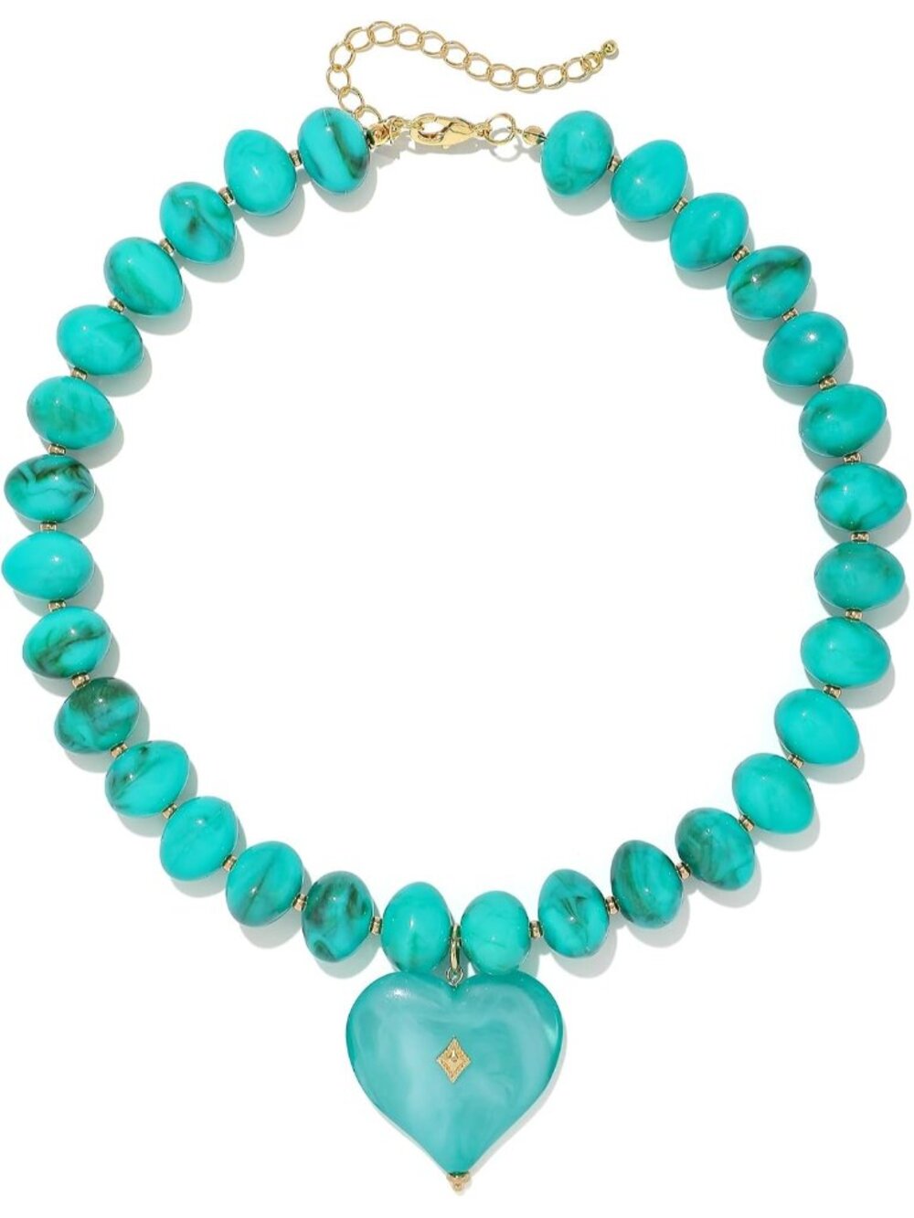 Women's Turquisi Acrylic Chunky Beaded Heart Pendant Necklace Choker Jewelry